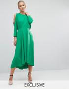 Closet Cold Shoulder Long Sleeve Dress - Green