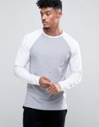 Asos Muscle Long Sleeve T-shirt With Contrast Raglan Sleeves In Gray Marl/white - Gray