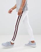 Asos Design Super Skinny Jogger In White With Side Stripes - White