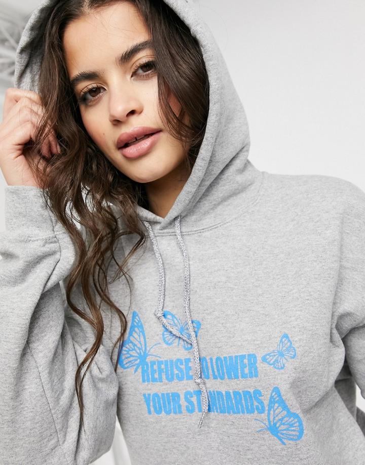 Heartbreak Oversized Slogan Hoodie In Gray-grey