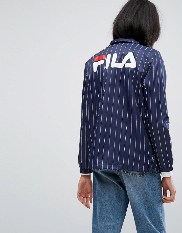 Fila Tall Pin Stripe Windbreaker With Logo Back Detail - Navy