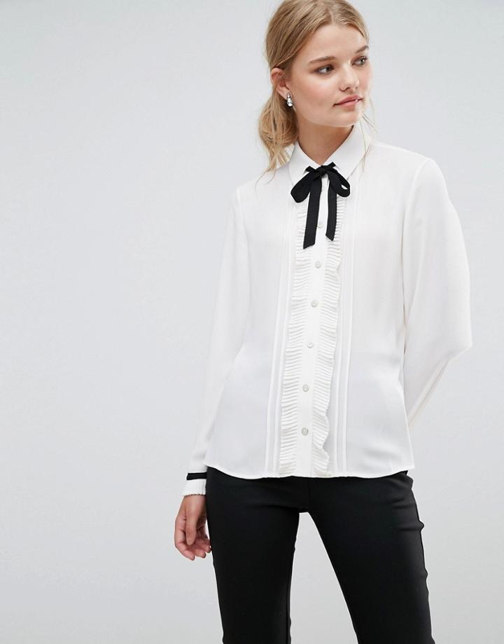Ted Baker Pleated Frill Long Sleeve Shirt - White