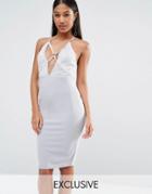 Naanaa Strappy Midi Dress With Sequin Lace Bodice - Gray
