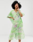 & Other Stories Tie Dye Button Through Caftan Dress In Green