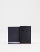 Tommy Hilfiger Vertical Leather Cardholder With Flag Logo In Black