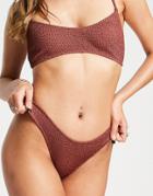 Mango Crinkle Bikini Bottoms In Burgundy-red
