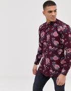 French Connection Large Floral Slim Fit Shirt-red