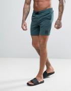 Asos Swim Shorts In Dark Green With Rubber Triangle Patch Mid Length - Green