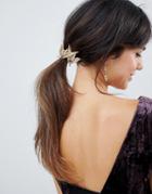 Asos Design Back Hair Clip With Leaf Detail In Gold - Gold