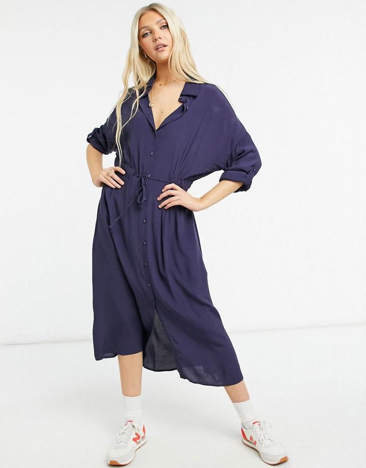 Gilli Tie Waist Midi Dress In Navy