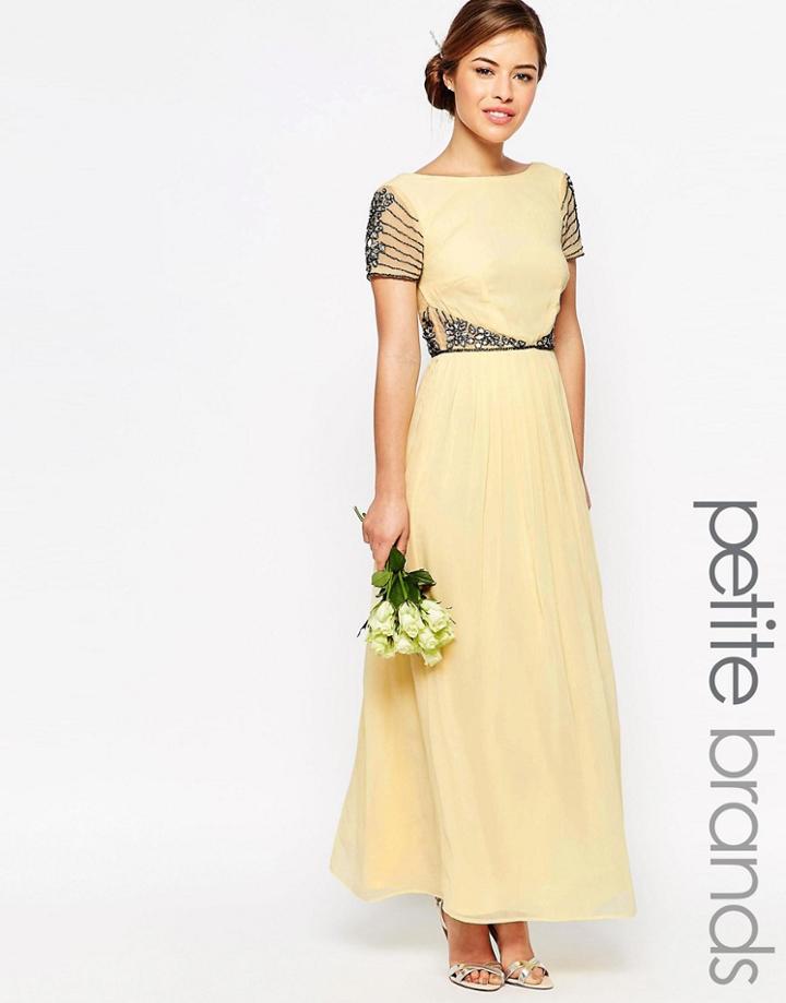 Maya Petite Cap Sleeve Maxi Dress With Embellished Waist Detail - Yellow