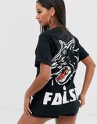 Hnr Ldn False Graphic Back Print T-shirt In Boyfriend Fit - Black