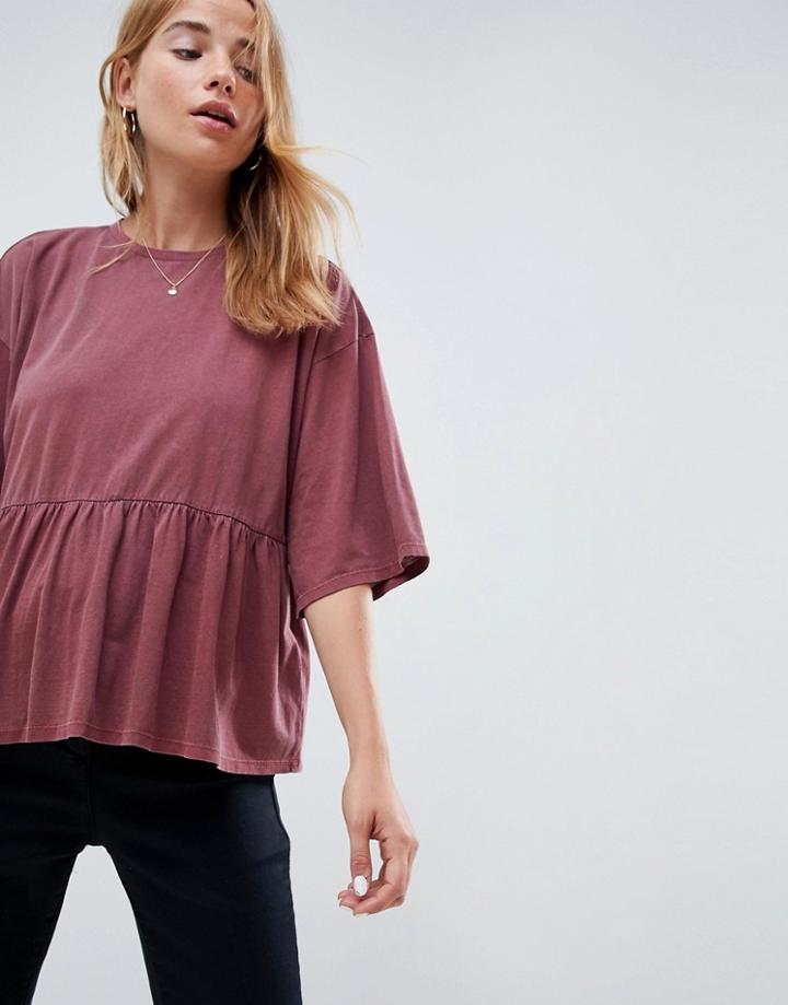 Asos Design Smock Top In Wash - Red