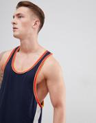 Asos Design Extreme Racer Back Tank With Contrast Side Panel And Binding In Navy - Navy