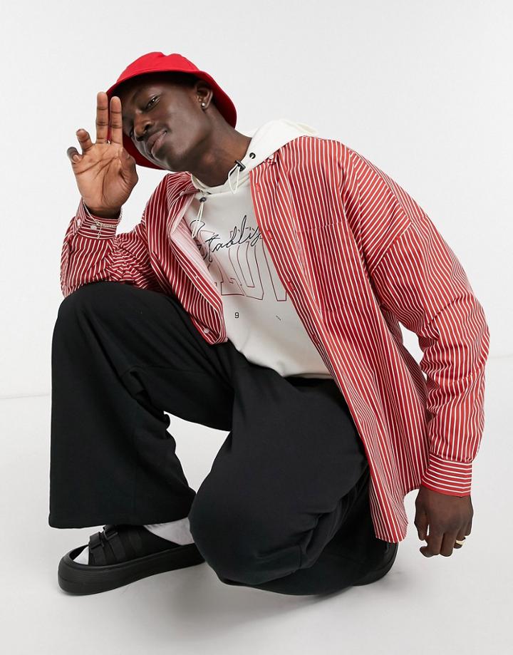 Asos Design Super Oversized Dad Shirt In Red Stripe