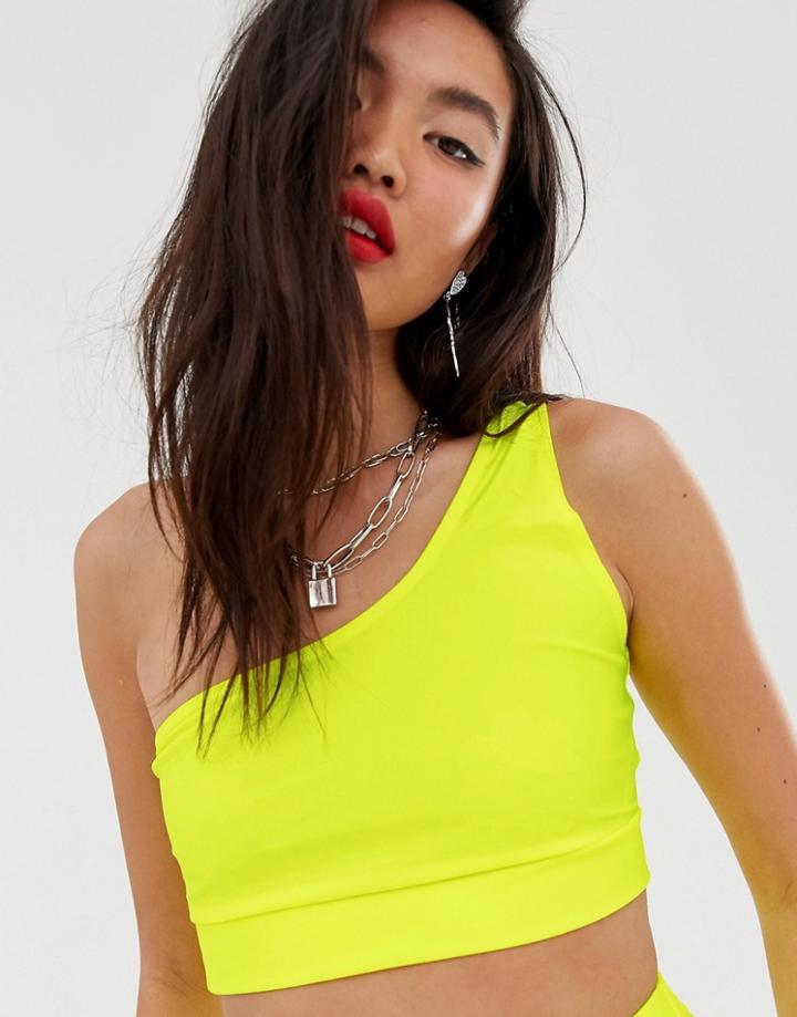 Asos Design Two-piece One Shoulder Crop Top In Neon Yellow - Yellow