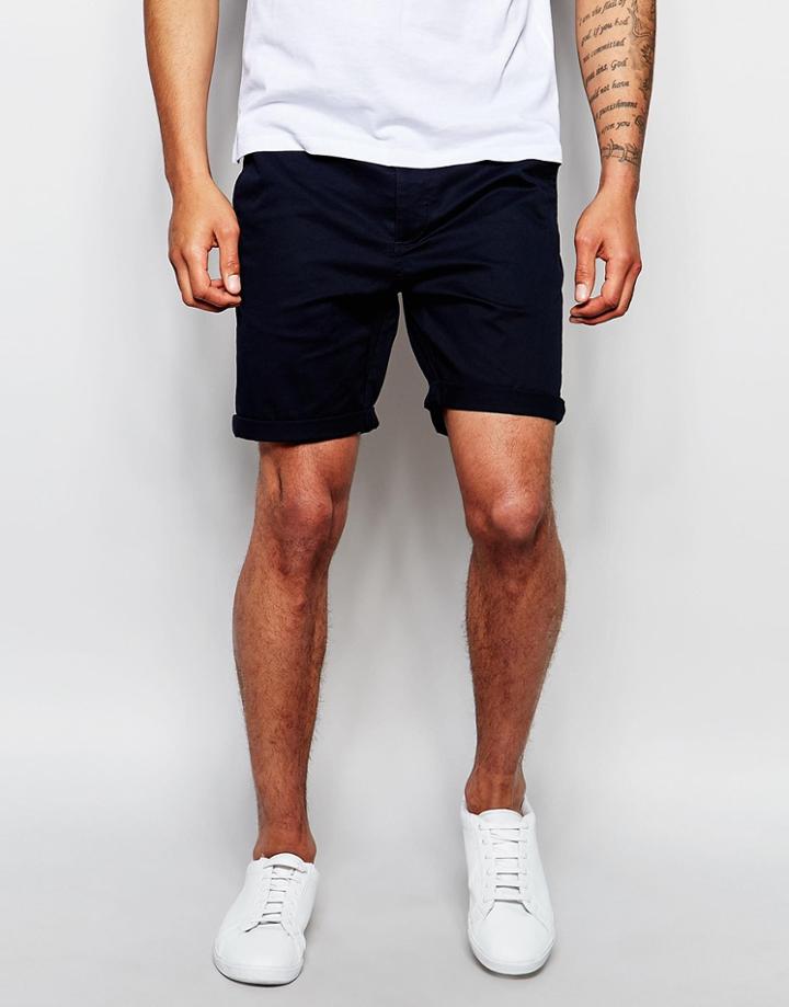 Asos Skinny Shorts In Navy - Navy