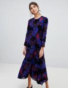 Y.a.s Flocked Floral Asymetric Midaxi Dress - Multi