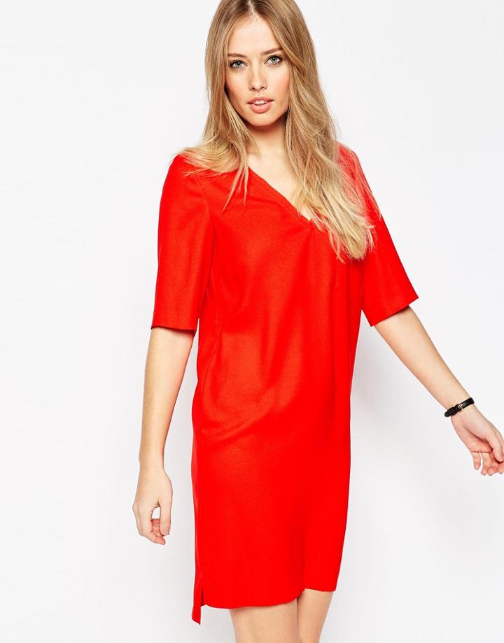 Asos Shift Dress With V Neck And Pocket Detail - Black