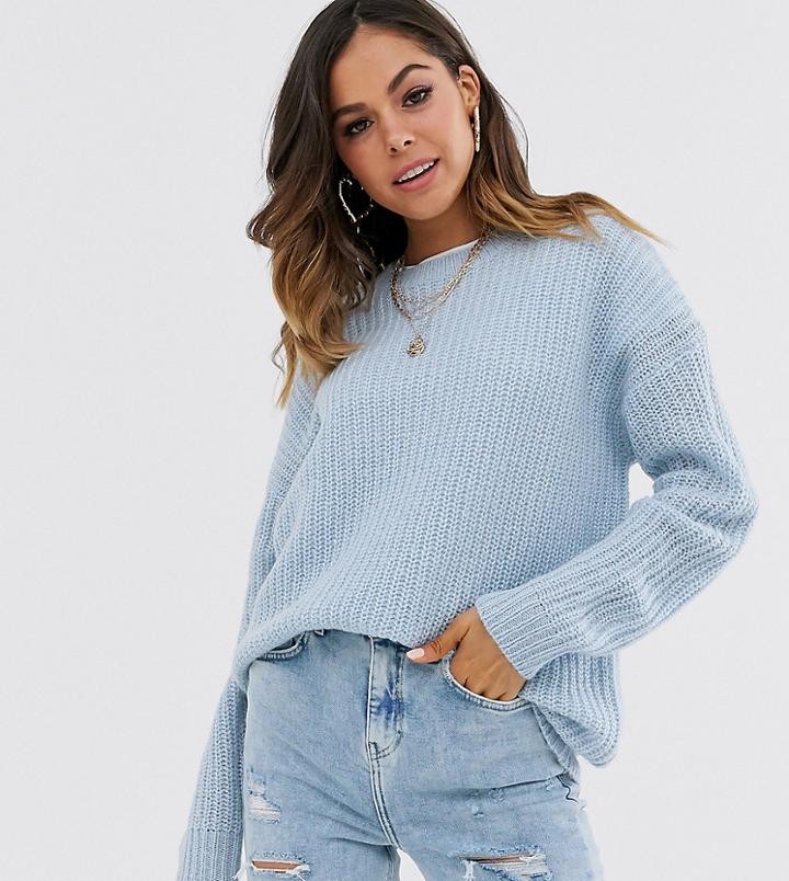 New Look Long Line Drop Shoulder Sweater In Blue-multi