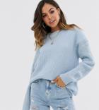 New Look Long Line Drop Shoulder Sweater In Blue-multi
