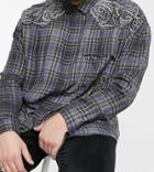 Asos Design Plus Western Check Shirt With Shoulder Embellishment Detail-navy