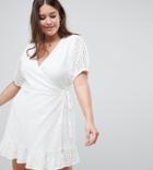 Fashion Union Plus Wrap Dress In Broderie - White