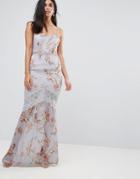 Hope & Ivy Floral Cami Maxi Dress With Eyelash Lace Trim - Gray