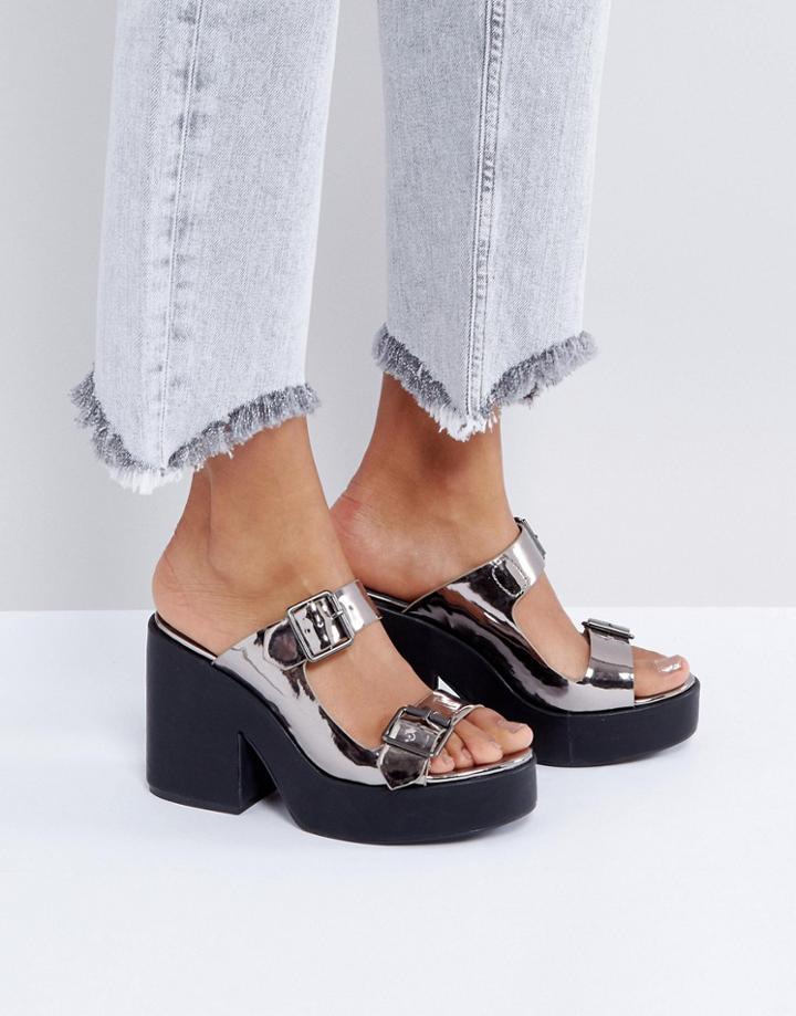 Asos Take A Ride Chunky Mules - Silver