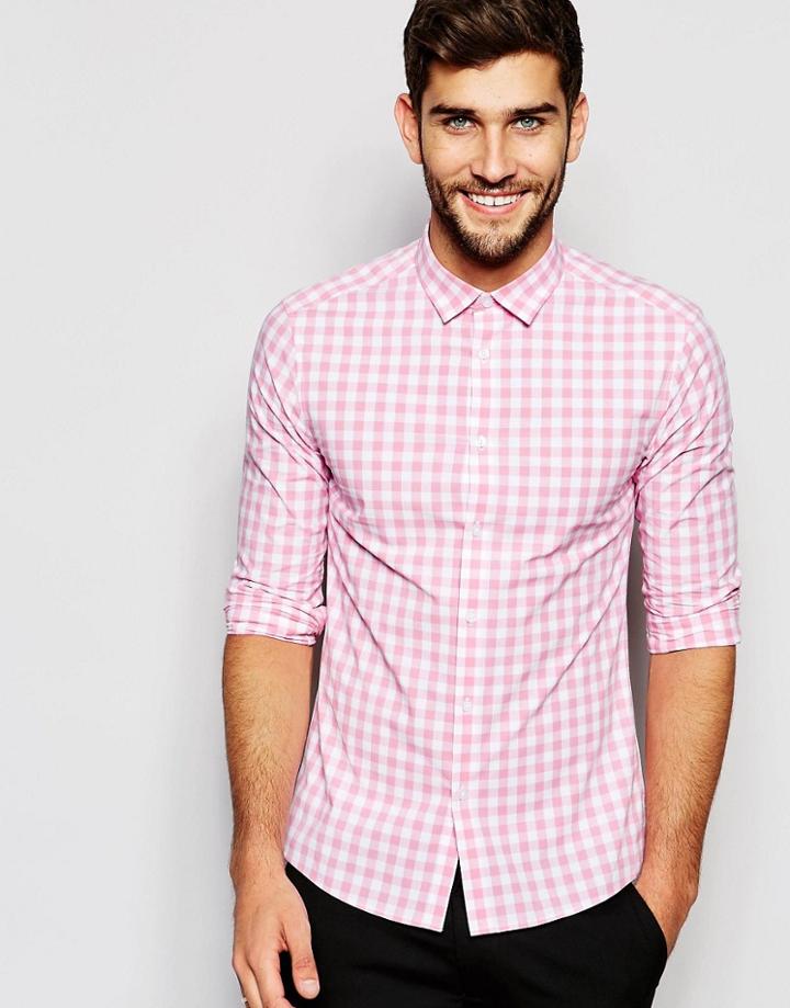 Asos Skinny Shirt In Pink Gingham Check - Pink
