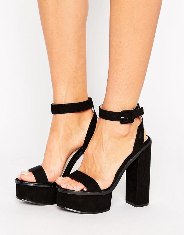 Public Desire Valencia Black Platform Heeled Sandals - Black