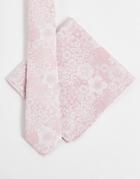 Asos Design Recycled Slim Tie And Pocket Square With Floral Design In Pink