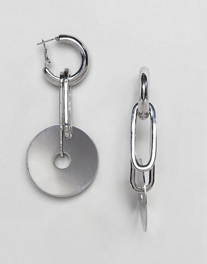 Asos Design Earrings In Geo Design With Oval Links In Silver - Silver