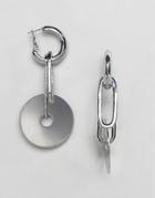 Asos Design Earrings In Geo Design With Oval Links In Silver - Silver