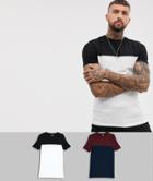 Asos Design Muscle Fit T-shirt With Contrast Yoke 2 Pack Save-multi
