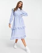 Miss Selfridge Textured Lace Insert Midi Dress In Chambray Blue