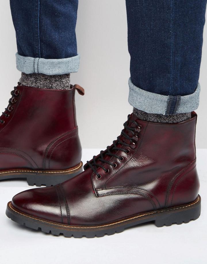 Base London Siege Lace-up Leather Boots - Red