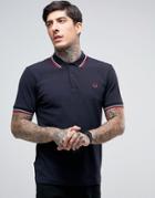 Fred Perry Slim Pique Polo Shirt Twin Tipped In Navy - Navy
