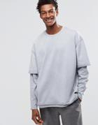 Asos Oversized Double Layer Sweatshirt With Raw Edges - Quarry