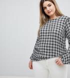 Zizzi Ruffle Detail Gingham Blouse - Black