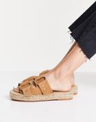 Asos Design Janine Leather Buckle Espadrille Mules In Camel-neutral