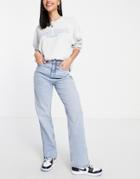 Miss Selfridge High Rise Relaxed Dad Jean With Side Splits In Midwash Blue