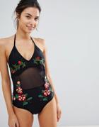 Unique 21 Mesh Embroidered Swimsuit - Black