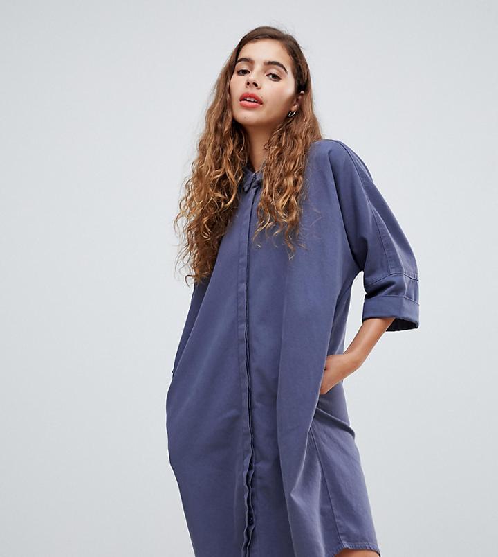 Monki Denim Shirt Dress With Organic Cotton Im Mid Blue