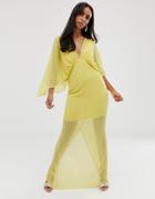 Asos Design Kimono Maxi Dress In Linear Sequin - Yellow