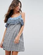 Asos Gingham Double Layered Sundress With Embroidery Detail - Multi