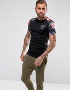 11 Degrees T-shirt In Black With Floral Sleeves - Black