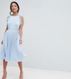 Asos Design Petite Pleated Midi Dress With Ruffle Open Back - Multi