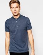Selected Homme Pique Polo Shirt With Snap Buttons - Navy