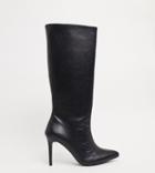 Asos Design Wide Fit Claudia Knee High Boots In Black